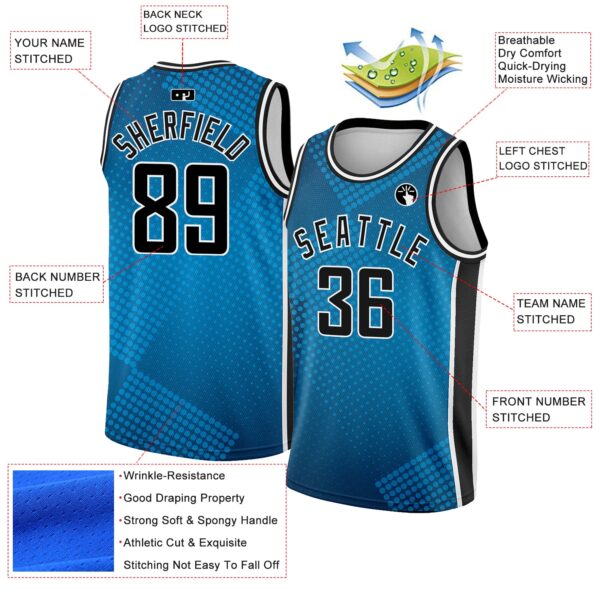 Custom Blue Black-White Halftone Authentic City Edition Basketball Jersey