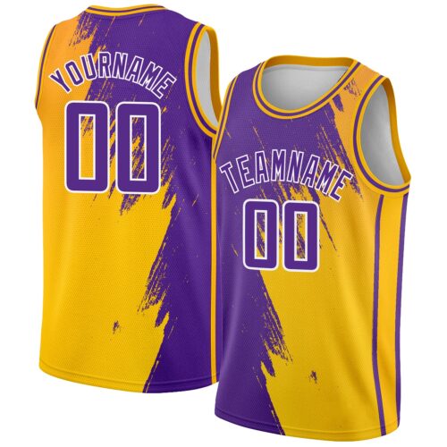 3DPattern2361 Custom Gold Purple-White Abstract Brush Splash Authentic City Edition Basketball Jersey
