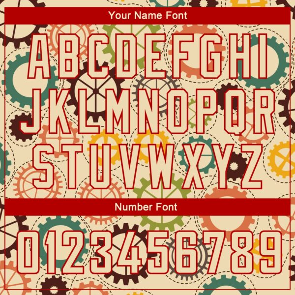 Custom Cream Red 3D Pattern Design Vintage Gears Authentic Basketball Jersey