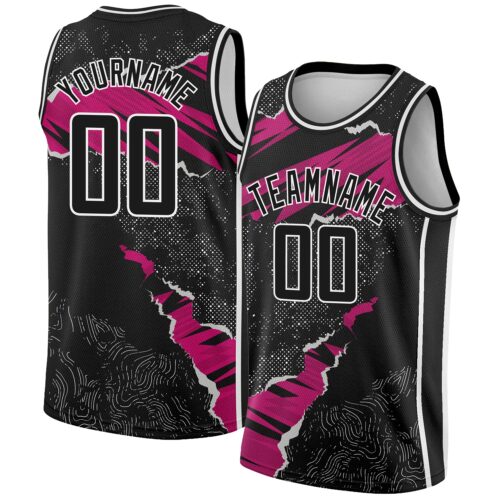 3DPattern2384 Custom Black Deep Pink-White 3D Pattern Design Torn Paper Style Authentic Basketball Jersey