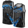 Custom Black Blue-White 3D Pattern Design Torn Paper Style Authentic Basketball Jersey