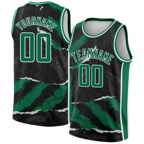 3DPattern2397 Custom Black Kelly Green-White 3D Pattern Design Torn Paper Style Authentic Basketball Jersey