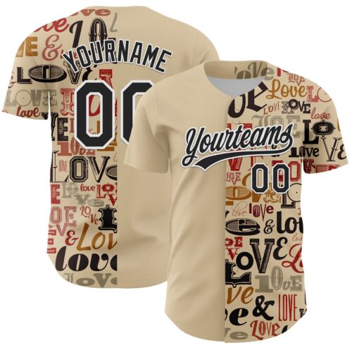 3DPattern6193 Custom City Cream Black-White 3D Love Valentine's Day Authentic Baseball Jersey