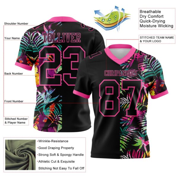 3DPattern7733-2 Custom Black Pink 3D Pattern Tropical Palm Leaves Authentic Football Jersey