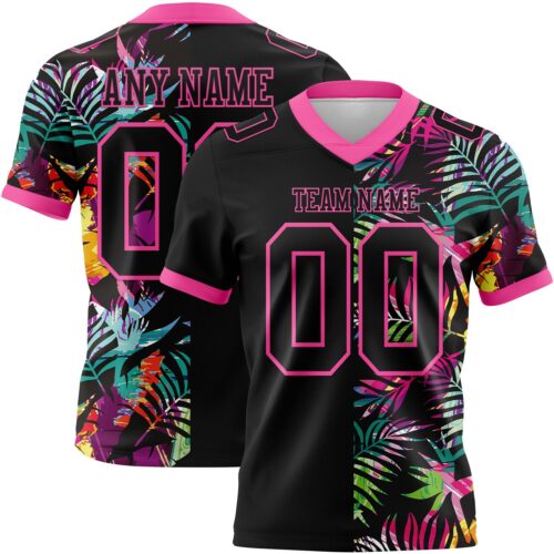 Custom Black Pink 3D Pattern Tropical Palm Leaves Authentic Football Jersey