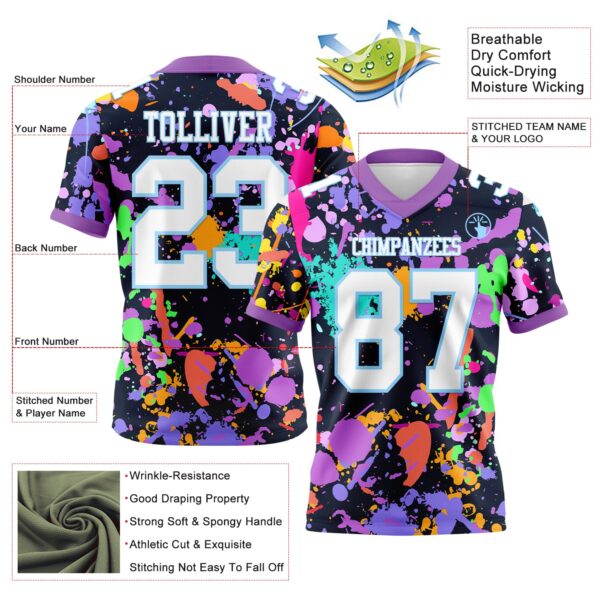 Custom Graffiti Pattern White Light Blue-Medium Purple 3D Pattern Splash Authentic Football Jersey