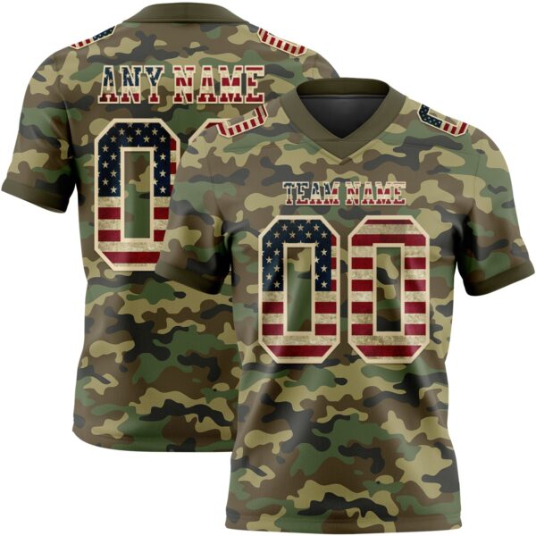 3DPattern7735 Custom Camo Vintage USA Flag Cream-Olive 3D Pattern Salute To Service Authentic Football Jersey