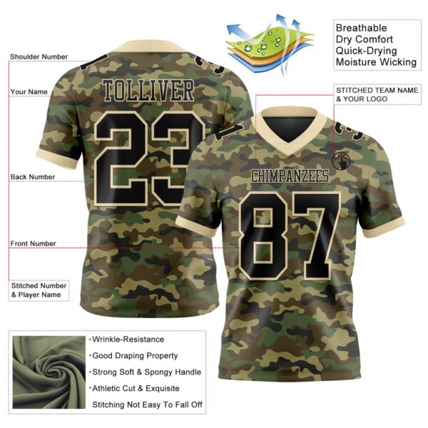 Custom Camo Black-Cream 3D Pattern Salute To Service Authentic Football Jersey