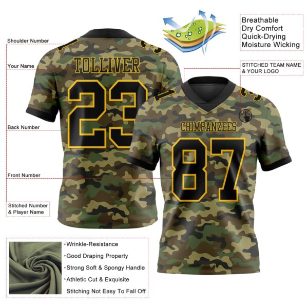Custom Camo Black-Yellow 3D Pattern Salute To Service Authentic Football Jersey