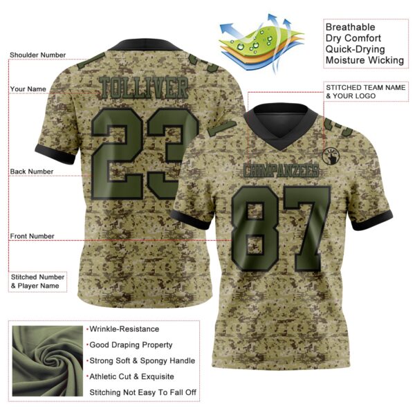 Custom Camo Olive-Black 3D Pattern Salute To Service Authentic Football Jersey