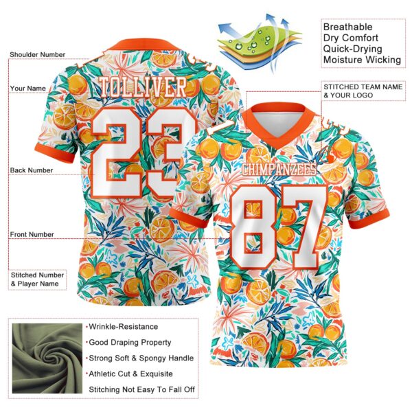 Custom White Orange 3D Pattern Fruit Authentic Football Jersey
