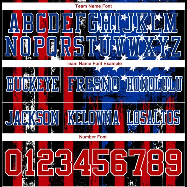 3DPattern7747-3 Custom Black Red Royal-White 3D Pattern American Flag Authentic Football Jersey
