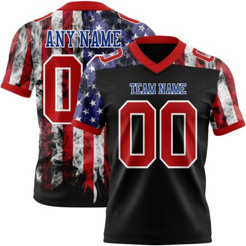 3DPattern7749 Custom Black Red Royal-White 3D Pattern American Flag Authentic Football Jersey
