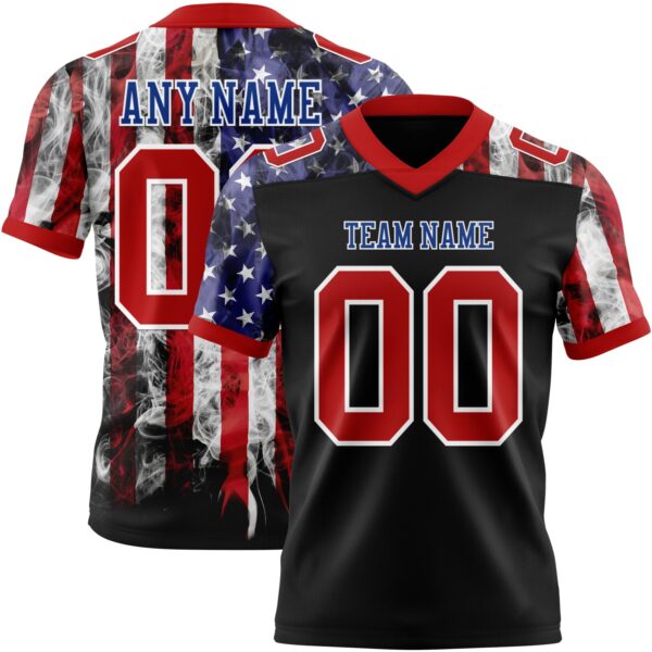 3DPattern7749 Custom Black Red Royal-White 3D Pattern American Flag Authentic Football Jersey