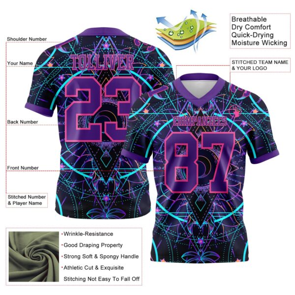 Custom Black Purple-Pink 3D Pattern Magic Mushrooms Over Sacred Geometry Psychedelic Hallucination Authentic Football Jersey