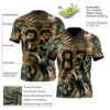 Custom Black Old Gold 3D Pattern Tropical Hawaii Jungle Leaves Authentic Football Jersey