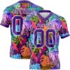 3DPattern7754 Custom Black Purple-White 3D Pattern Tropical Hawaii Jungle Leaves Authentic Football Jersey