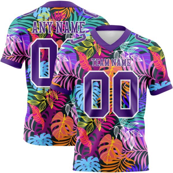 Custom Black Purple-White 3D Pattern Tropical Hawaii Jungle Leaves Authentic Football Jersey