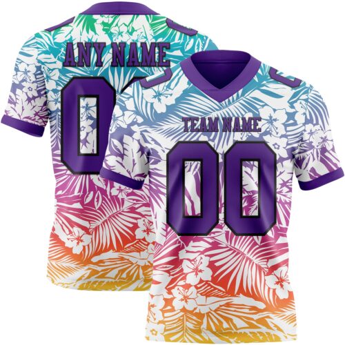 3DPattern7755 Custom White Purple-Black 3D Pattern Tropical Hawaii Jungle Leaves Authentic Football Jersey