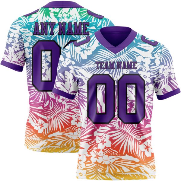 Custom White Purple-Black 3D Pattern Tropical Hawaii Jungle Leaves Authentic Football Jersey