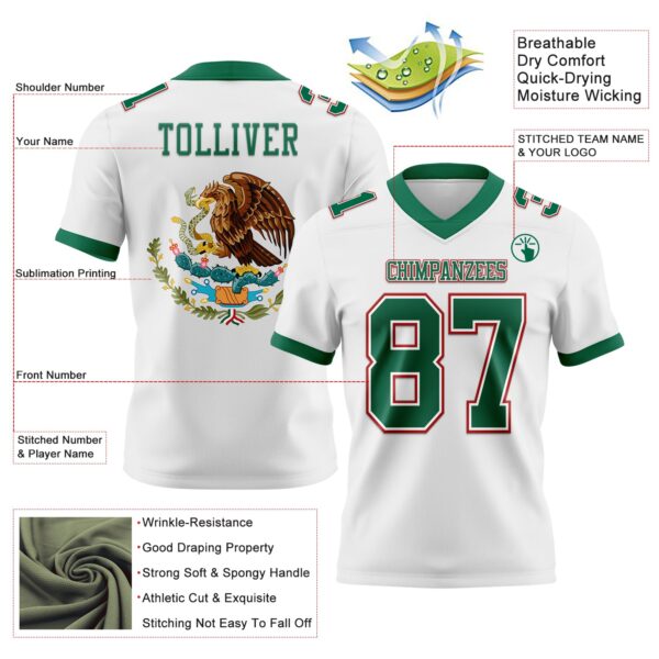 Custom White Kelly Green-Red 3D Pattern Mexico Authentic Football Jersey