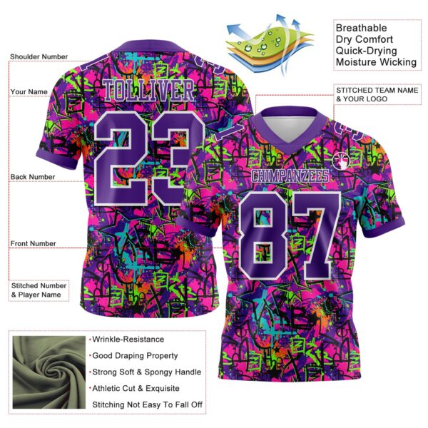 Custom Graffiti Pattern Purple-White 3D Pattern Splash Authentic Football Jersey