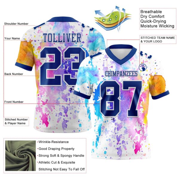 Custom White Royal 3D Pattern Watercolor Splash Authentic Football Jersey