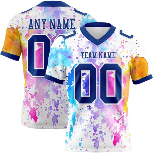 3DPattern7760 Custom White Royal 3D Pattern Watercolor Splash Authentic Football Jersey