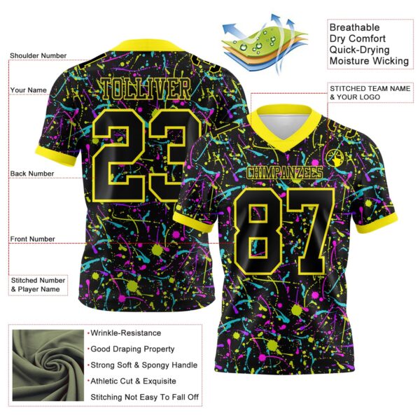 Custom Graffiti Pattern Black-Light Yellow 3D Pattern Splash Authentic Football Jersey