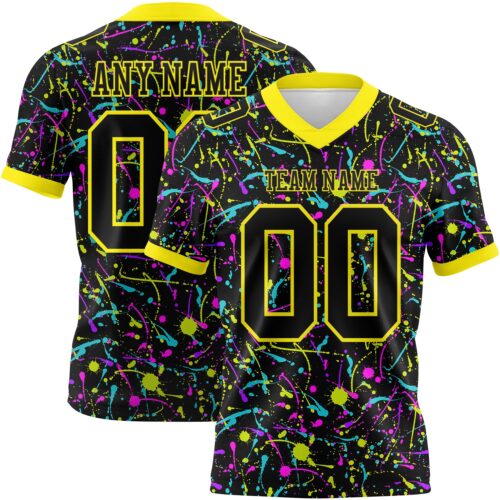 3DPattern7761 Custom Graffiti Pattern Black-Light Yellow 3D Pattern Splash Authentic Football Jersey