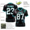 Custom Black White-Teal 3D Pattern Tropical Hawaii Palm Trees Authentic Football Jersey