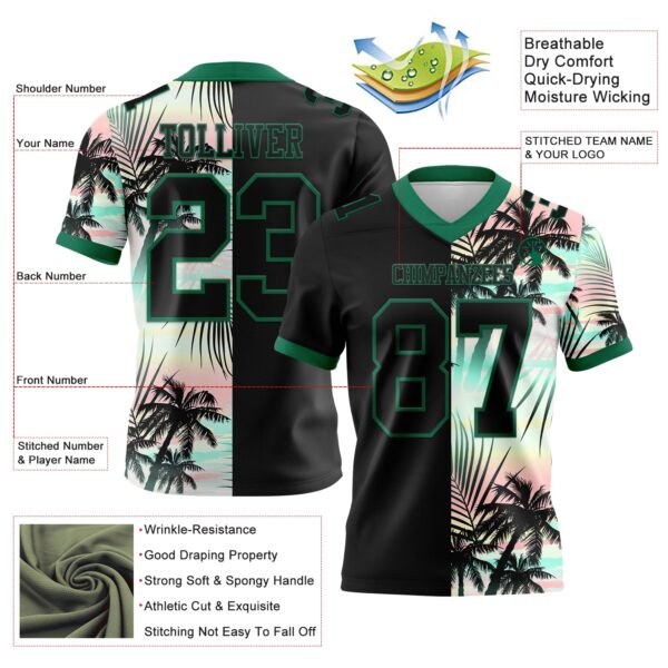 3DPattern7763-2 Custom Black Kelly Green 3D Pattern Tropical Hawaii Palm Leaves Authentic Football Jersey