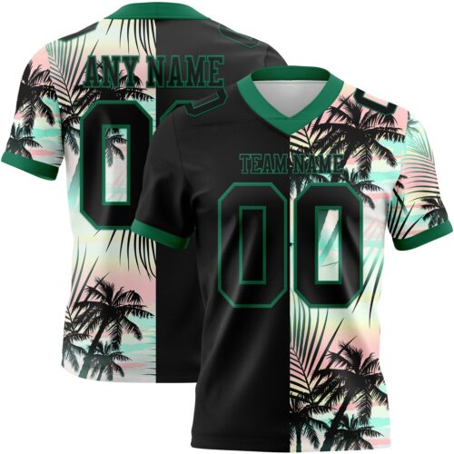 Custom Black Kelly Green 3D Pattern Tropical Hawaii Palm Leaves Authentic Football Jersey
