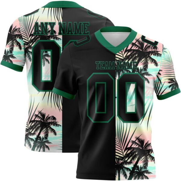 3DPattern7763 Custom Black Kelly Green 3D Pattern Tropical Hawaii Palm Leaves Authentic Football Jersey