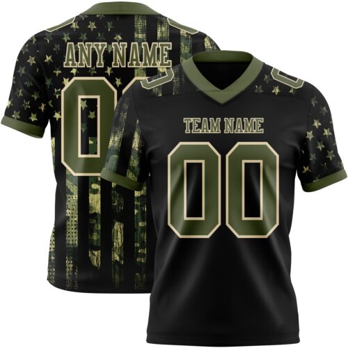 3DPattern7764 Custom Black Olive-Cream 3D Pattern American Flag Authentic Football Jersey