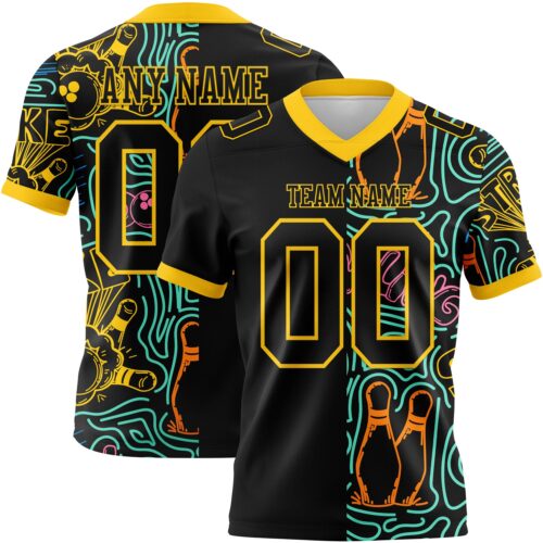 3DPattern7765 Custom Black Yellow 3D Pattern Bowling Authentic Football Jersey