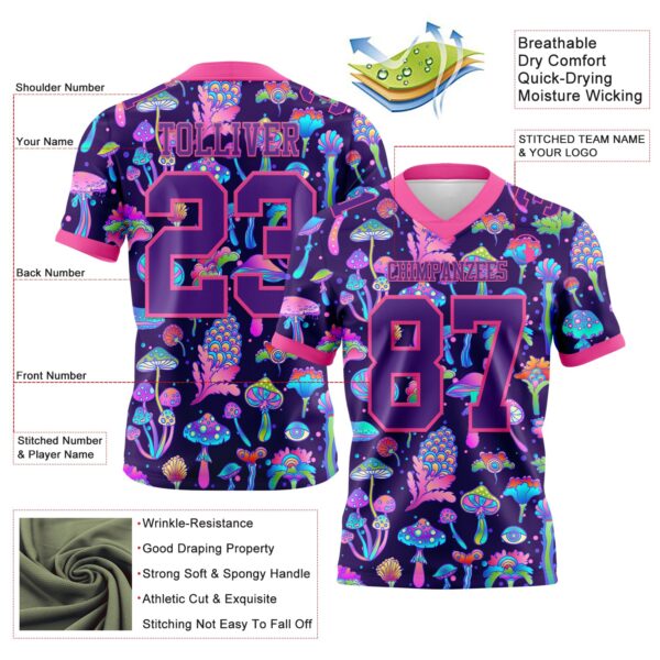 Custom Purple Pink 3D Pattern Colorful Flowers And Mushrooms Psychedelic Hallucination Authentic Football Jersey