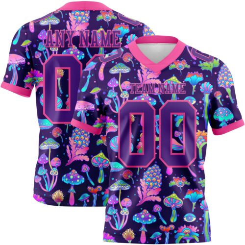 Custom Purple Pink 3D Pattern Colorful Flowers And Mushrooms Psychedelic Hallucination Authentic Football Jersey