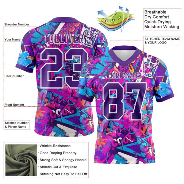 Custom Graffiti Pattern Purple-White 3D Pattern Splash Authentic Football Jersey