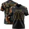 Custom Black Old Gold 3D Pattern Tiger And Peacock Authentic Football Jersey