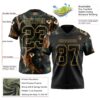 Custom Black Old Gold 3D Pattern Tiger And Peacock Authentic Football Jersey
