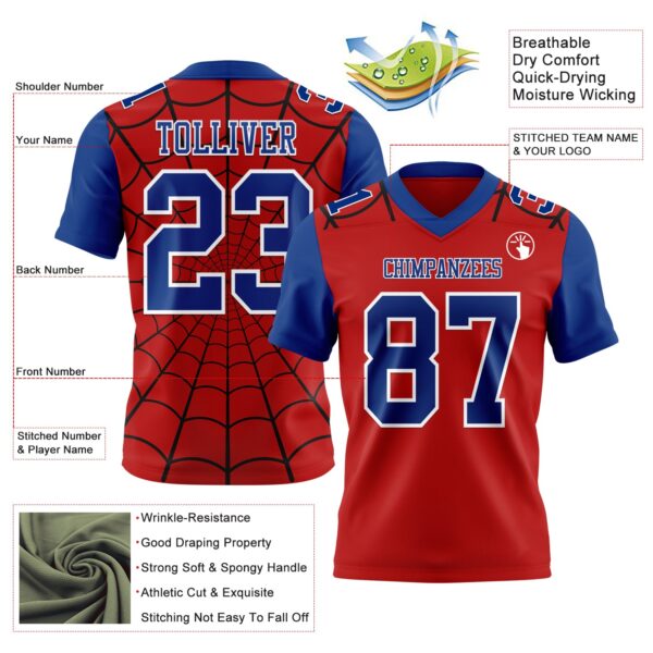 3DPattern7771-2 Custom Red Royal-White 3D Pattern Spider Web Authentic Football Jersey