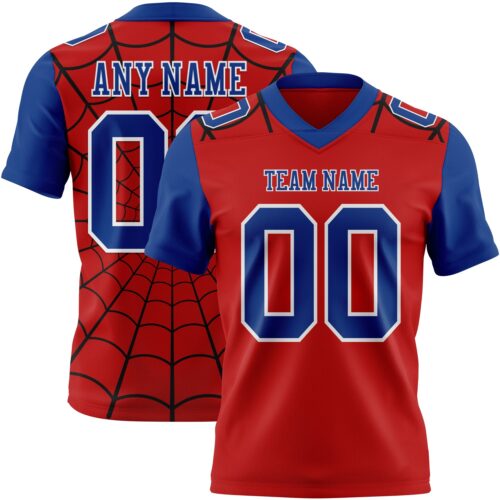 3DPattern7771 Custom Red Royal-White 3D Pattern Spider Web Authentic Football Jersey