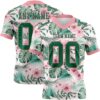 Custom Medium Pink Kelly Green 3D Pattern Hawaii Palm Leaves And Flowers Authentic Football Jersey