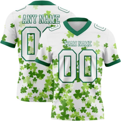 3DPattern7774 Custom White Kelly Green 3D Pattern St. Patrick's Day Authentic Football Jersey