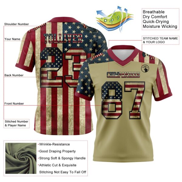 Custom Cream Vintage USA Flag Crimson-Black 3D Pattern Authentic Football Jersey