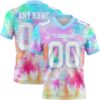 Custom Tie Dye White-Light Blue 3D Pattern Rainbow Authentic Football Jersey