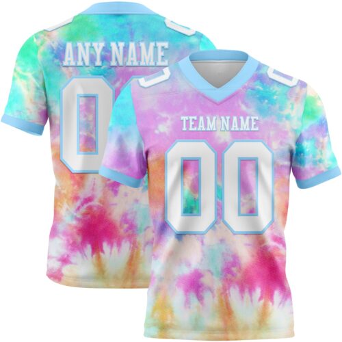 3DPattern7776 Custom Tie Dye White-Light Blue 3D Pattern Rainbow Authentic Football Jersey