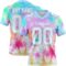 3DPattern7776 Custom Tie Dye White-Light Blue 3D Pattern Rainbow Authentic Football Jersey