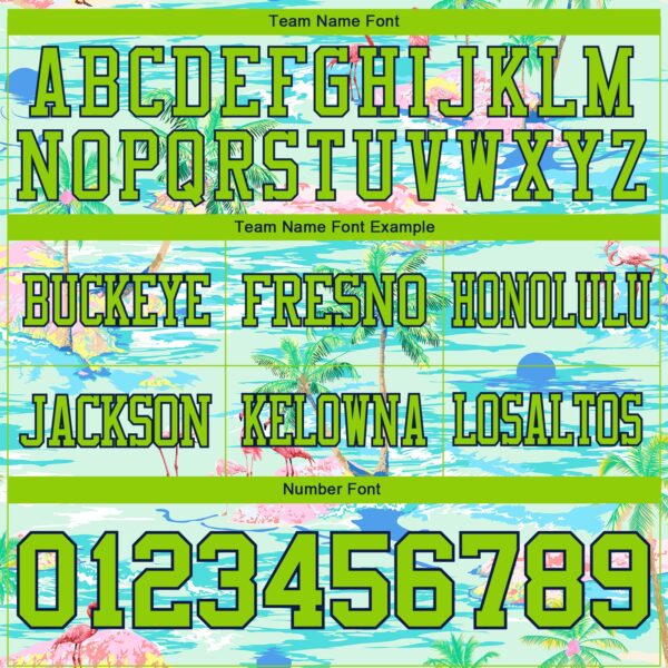 Custom Lakes Blue Neon Green-Navy 3D Pattern Beach Hawaii Palm Trees And Flamingo Authentic Football Jersey